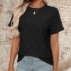 Elegant Black Eyelet Women's Short Sleeve Top